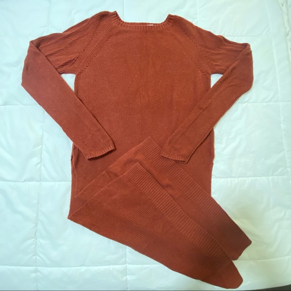 Anthropologie Moth Sweater Dress with High Side Slits in Burnt Red Orange - Picture 5 of 11